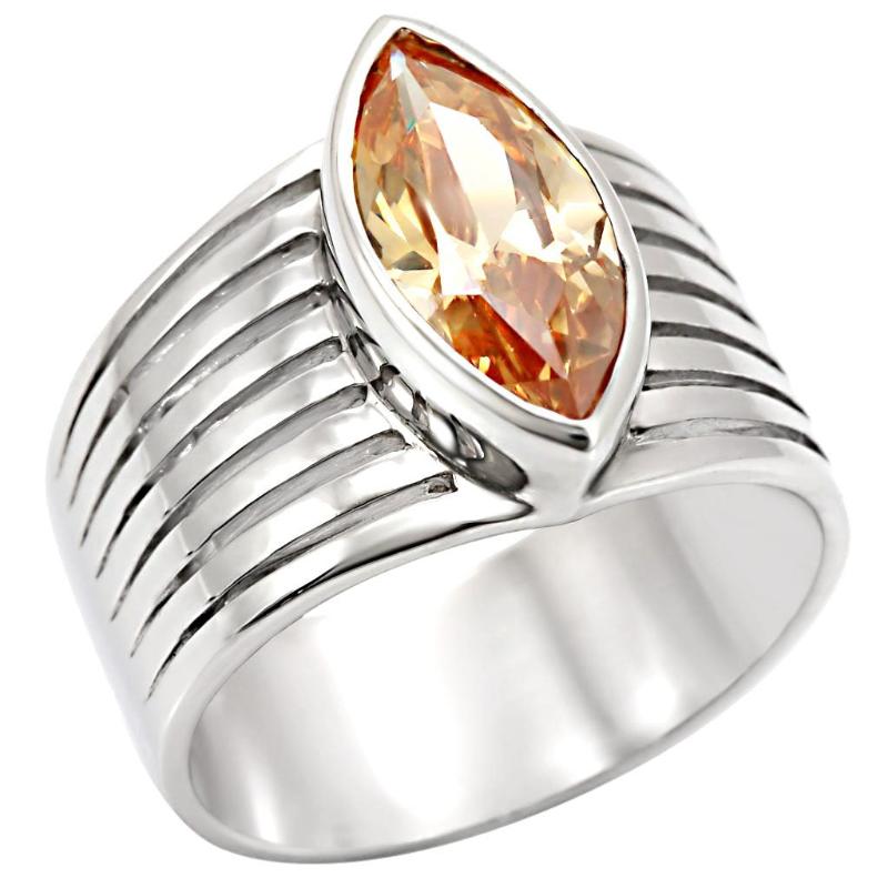 Rhodium 925 Sterling Silver Ring with AAA Grade CZ in Champagne