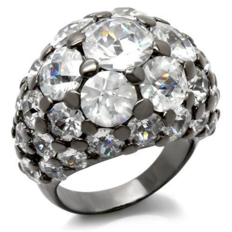 Ruthenium Brass Ring with AAA Grade CZ in Clear