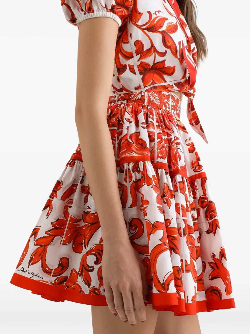 Dolce & Gabbana Women Poplin Skirt With Majolica Print