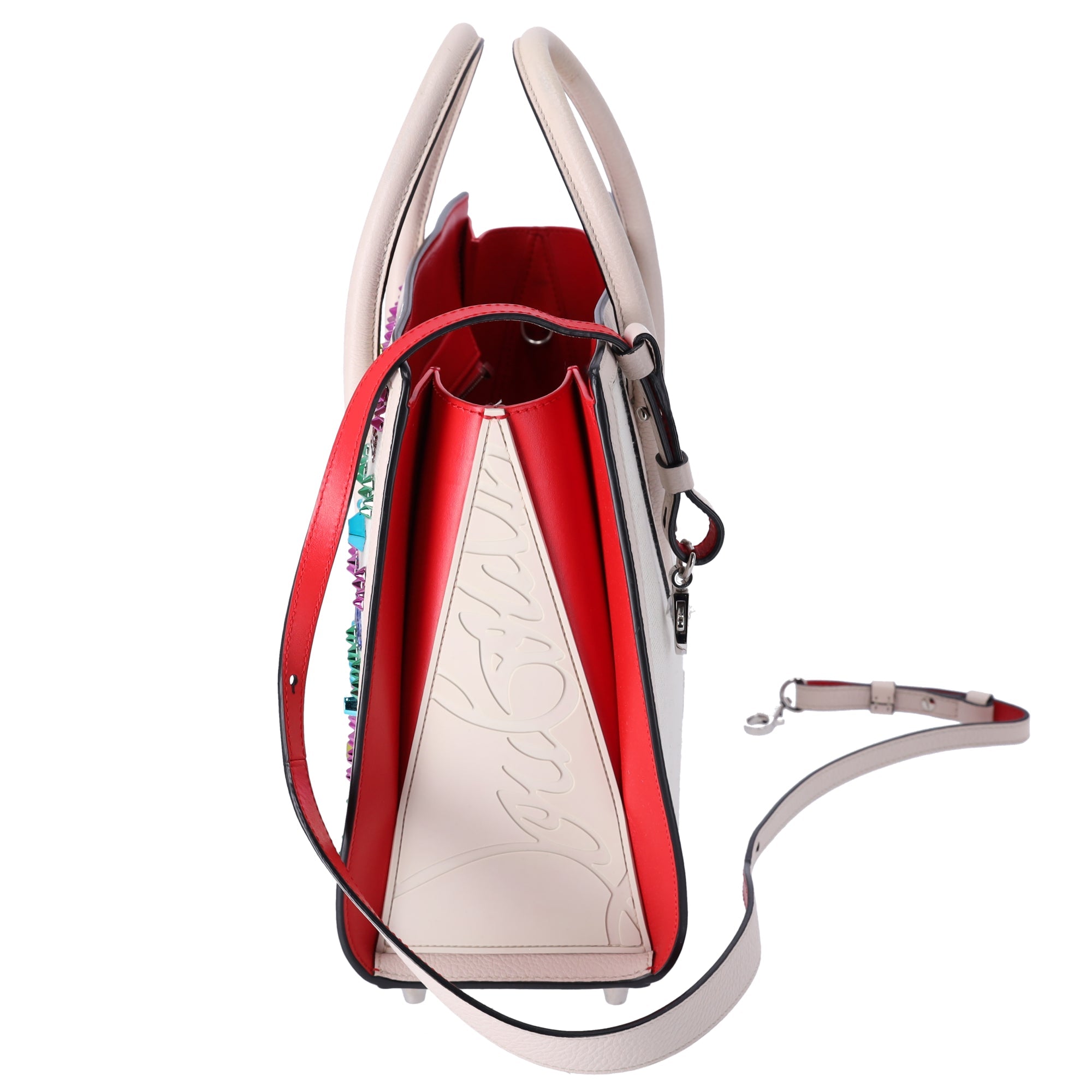 Christian Louboutin Loubinthesky Medium Paloma Satchel Canvas Spikes Ivory