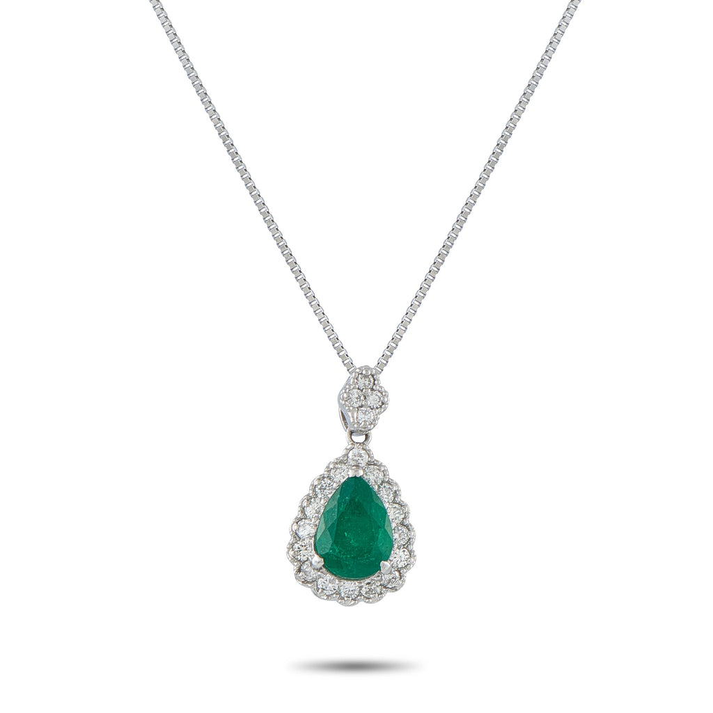LB Exclusive Platinum 0.36ct Diamond and Emerald Pendant Necklace MF17-041426