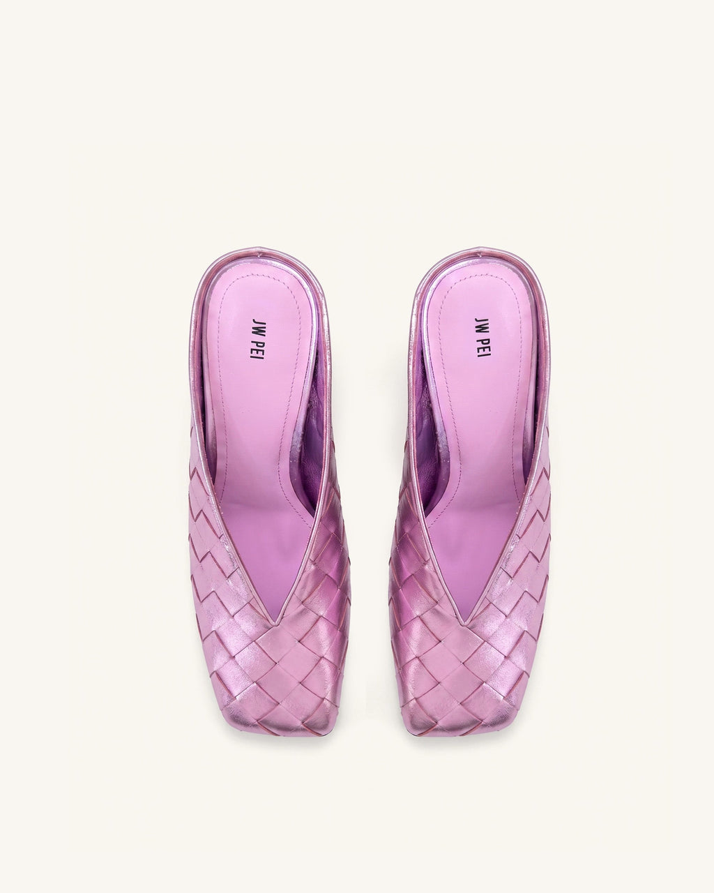 Ellie Woven Square-Toe Mule Heels - Purple