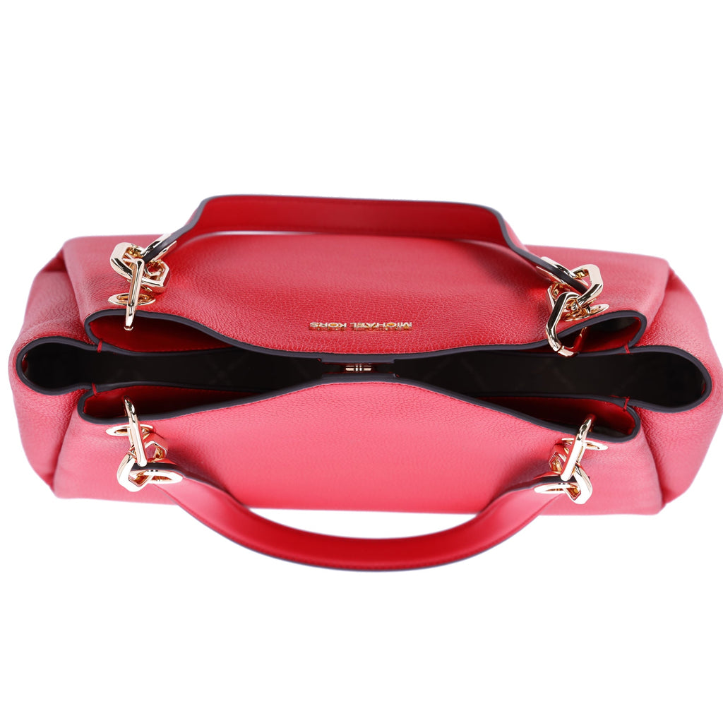 Michael Kors Trisha Large Triple Gusset Compartment Shoulder Tote Bright Red