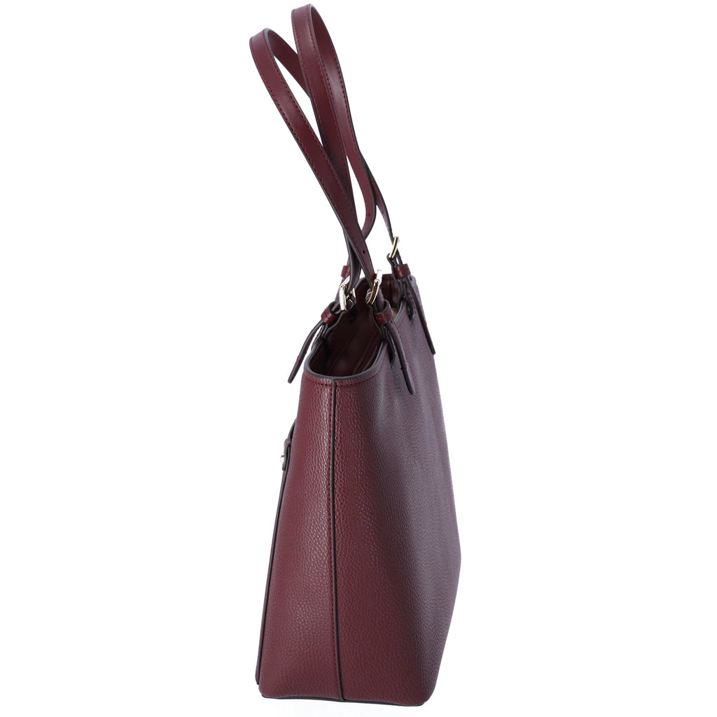 Michael Kors Jet Set Travel Medium Double Pocket Tote Oxblood Vegan Leather