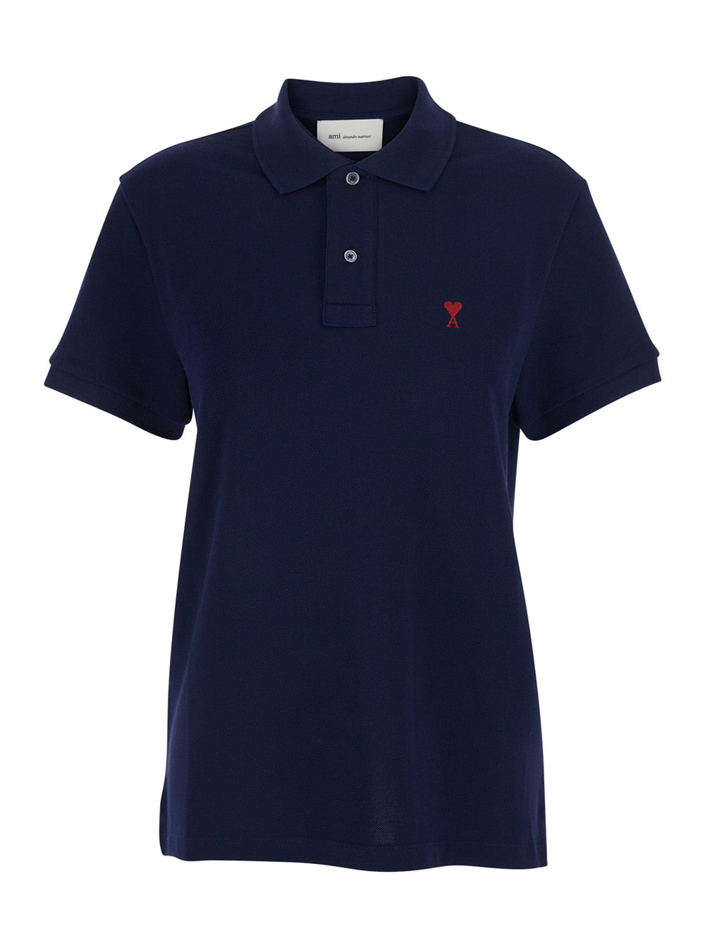 Ami Paris Men Polo With Classic Collar And Adc Embroidery On The Front In Blue Cotton For Women