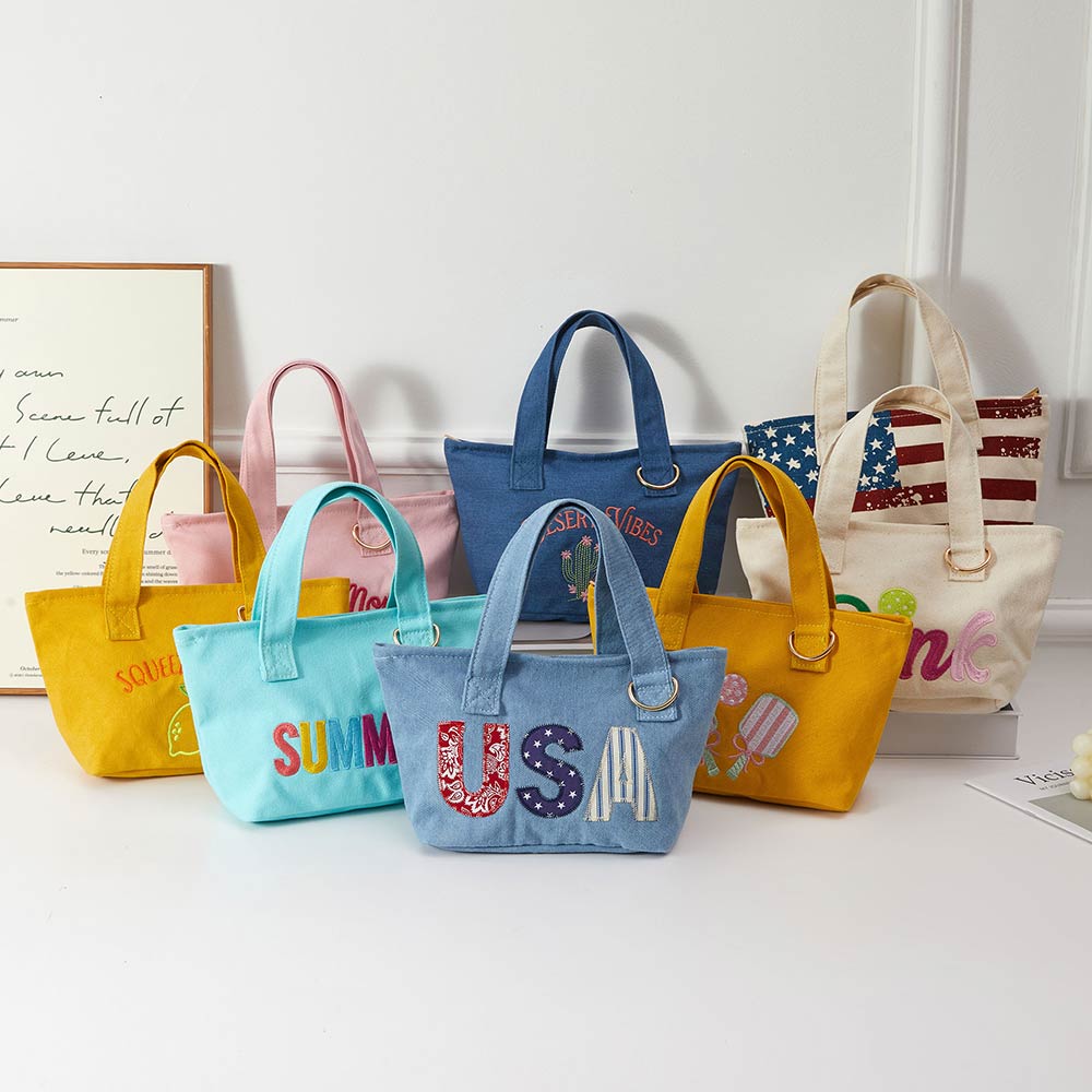 Desert Vibes Cactus Embroidered Small Canvas Tote Bag