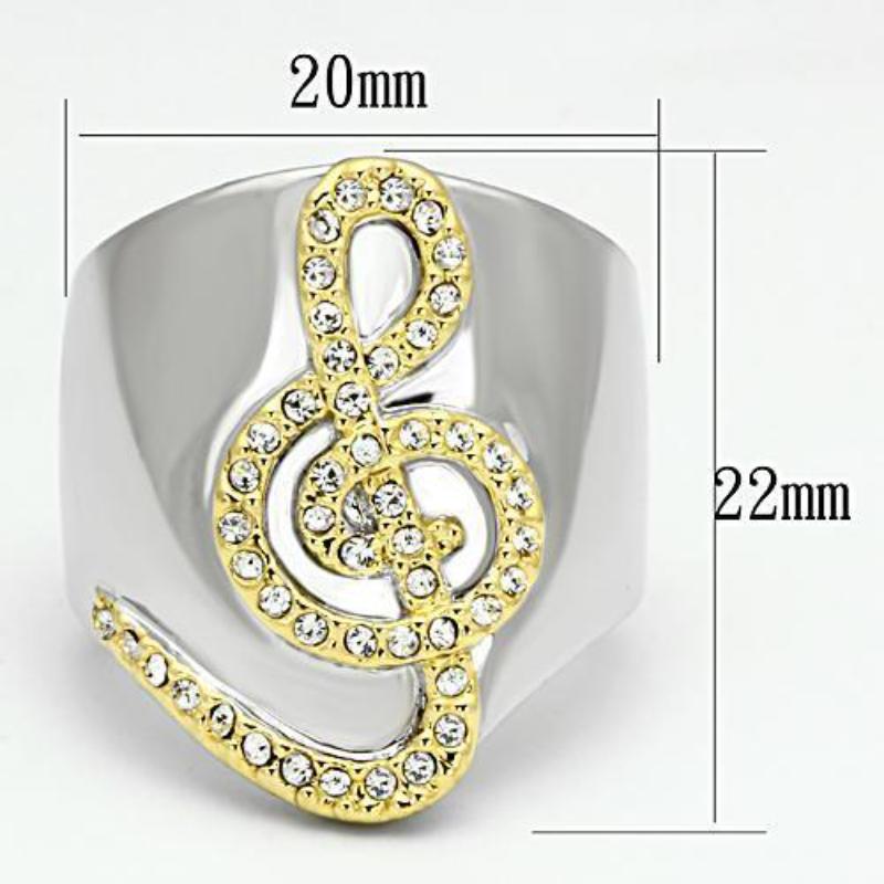 Reverse Two-Tone Brass Ring with Top Grade Crystal in Clear