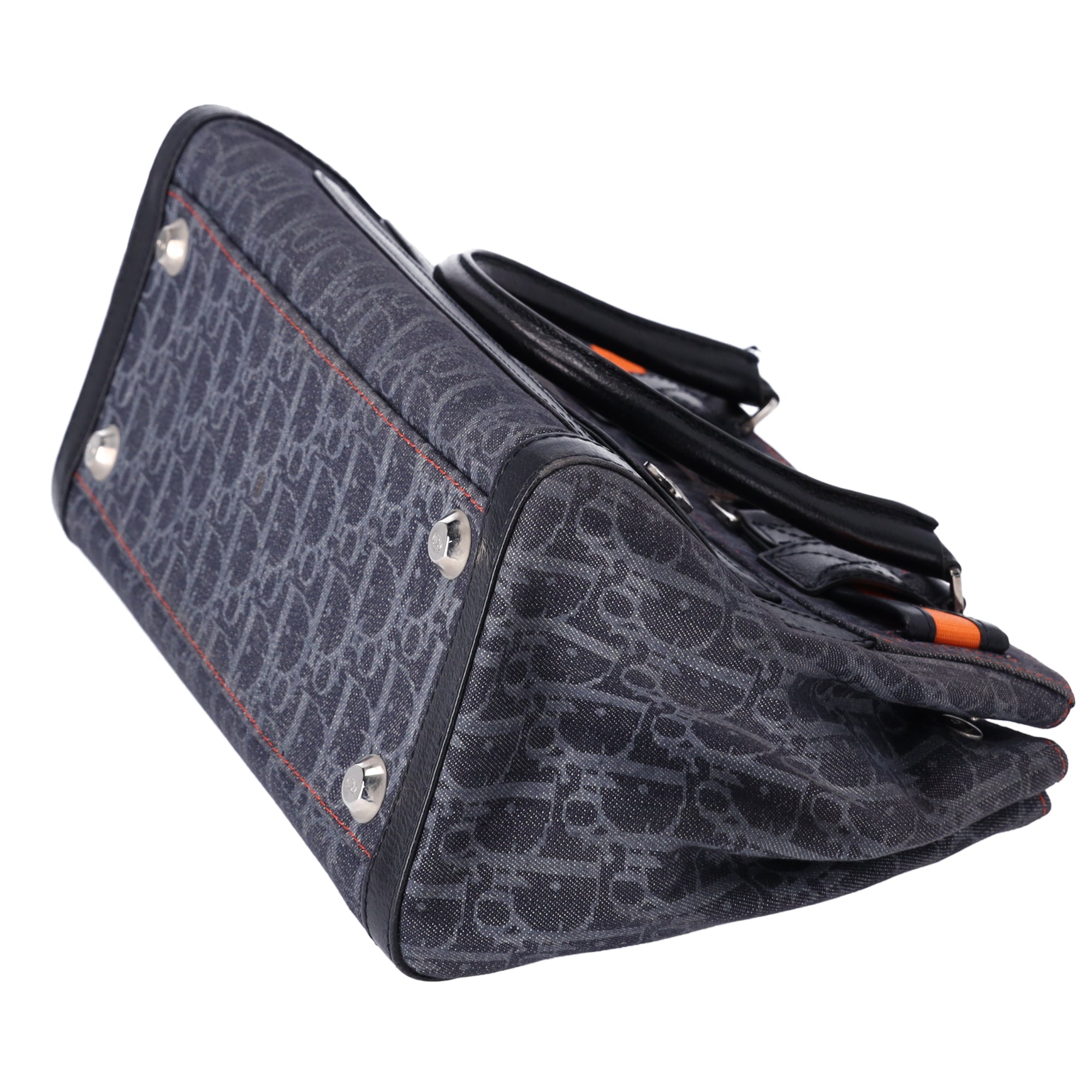Christian Dior Flight Handbag Dark Gray Orange Multi Denim Leather
