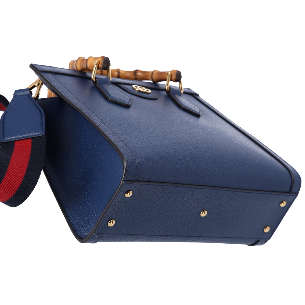 GUCCI Bamboo Handles Diana Tote Bag 702721 Dark Blue Leather