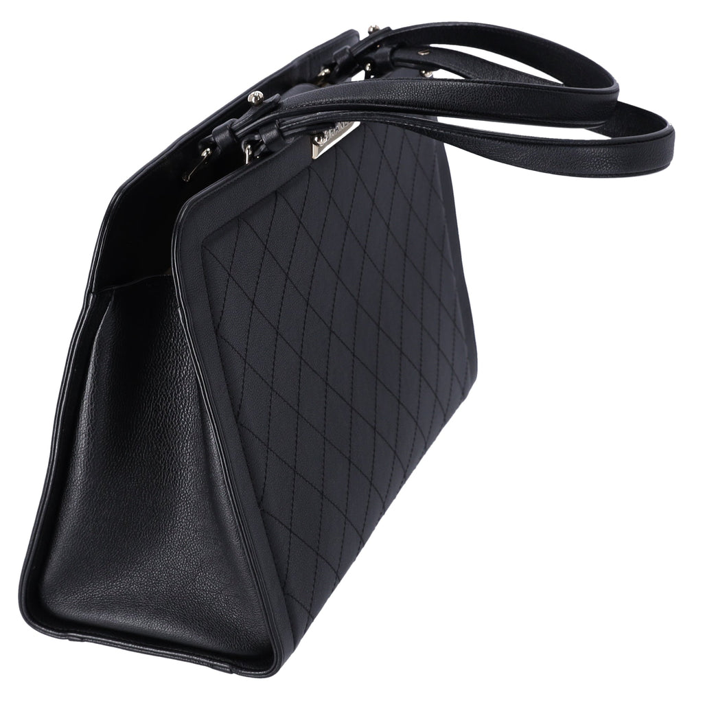 CHANEL Large Label Click Shopper Tote Black Stitched Grained Calfskin
