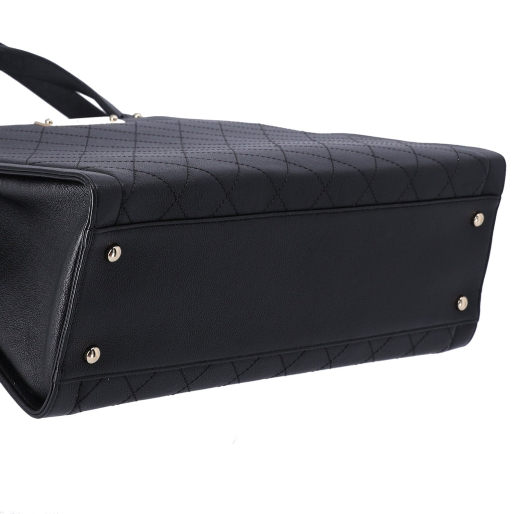 CHANEL Large Label Click Shopper Tote Black Stitched Grained Calfskin