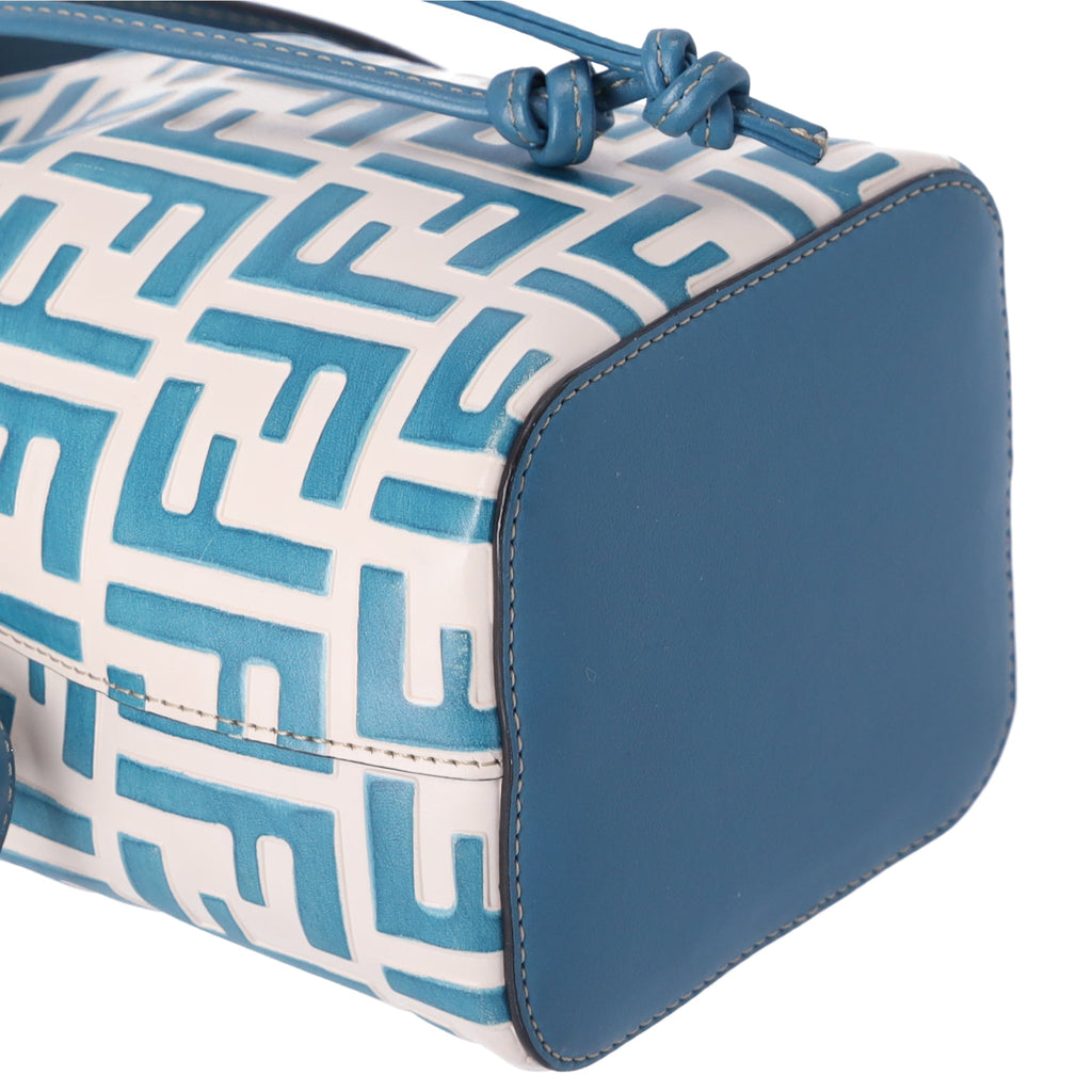 FENDI Mini Mon Tresor Zucca FF Shoulder Bag 8BS010 Cream Blue Leather