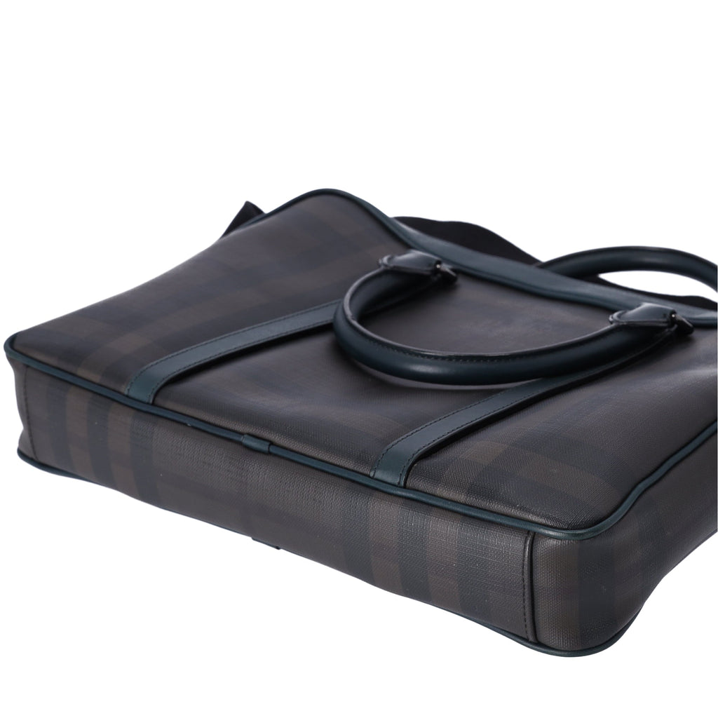 Burberry Business Bag Dark Brown Dark Green Black PVC Leather