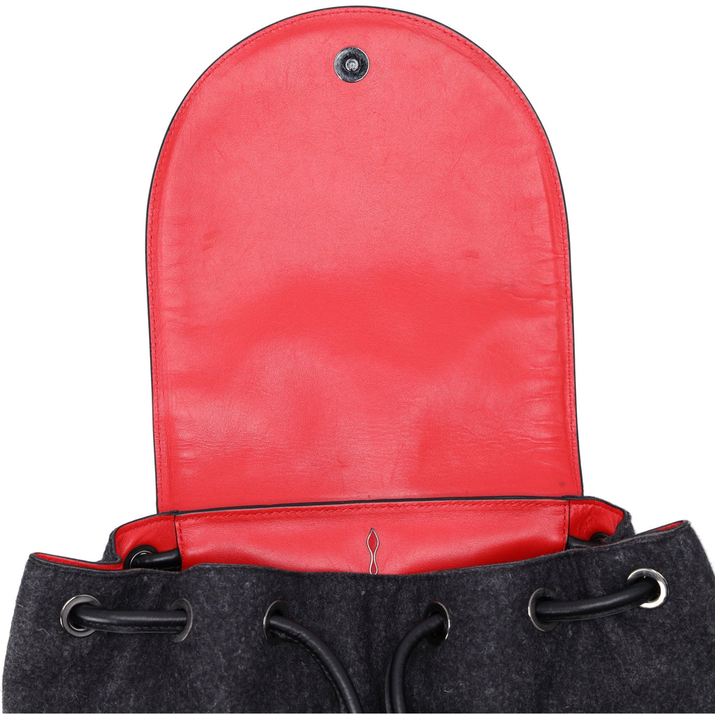 Christian Louboutin Explorer Funk Backpack Gray Black Red Wool Studded