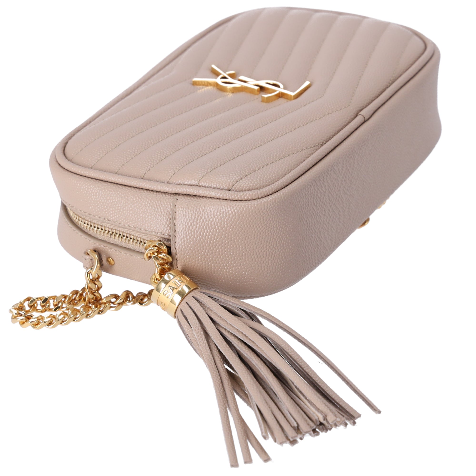 SAINT LAURENT PARIS Lou Mini Tassel Crossbody 612579 Beige Leather