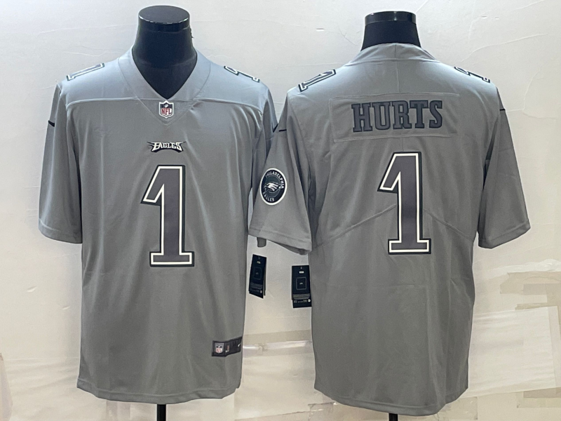 Men's Philadelphia Eagles Jalen Hurts #1 Gray Atmosphere Fashion Game jersey