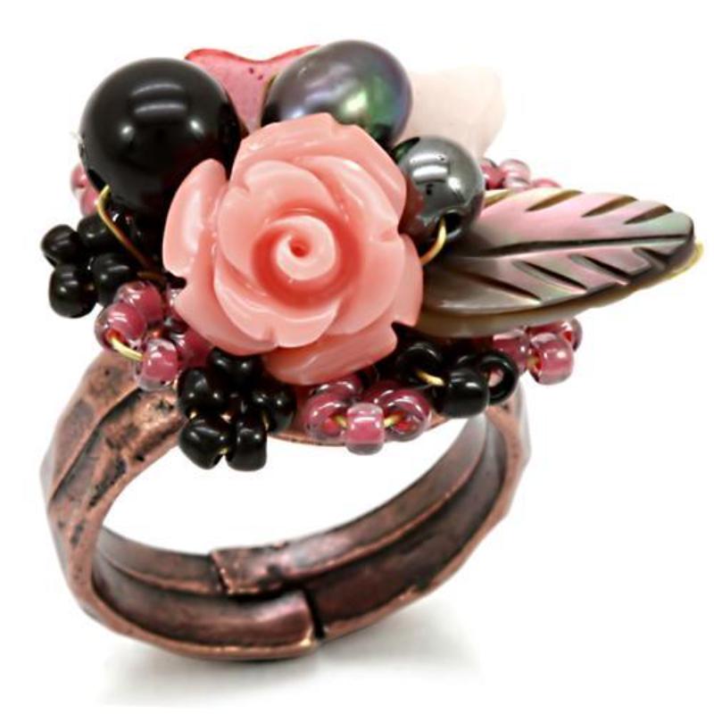 Antique Tone Brass Ring with Assorted in Multi Color