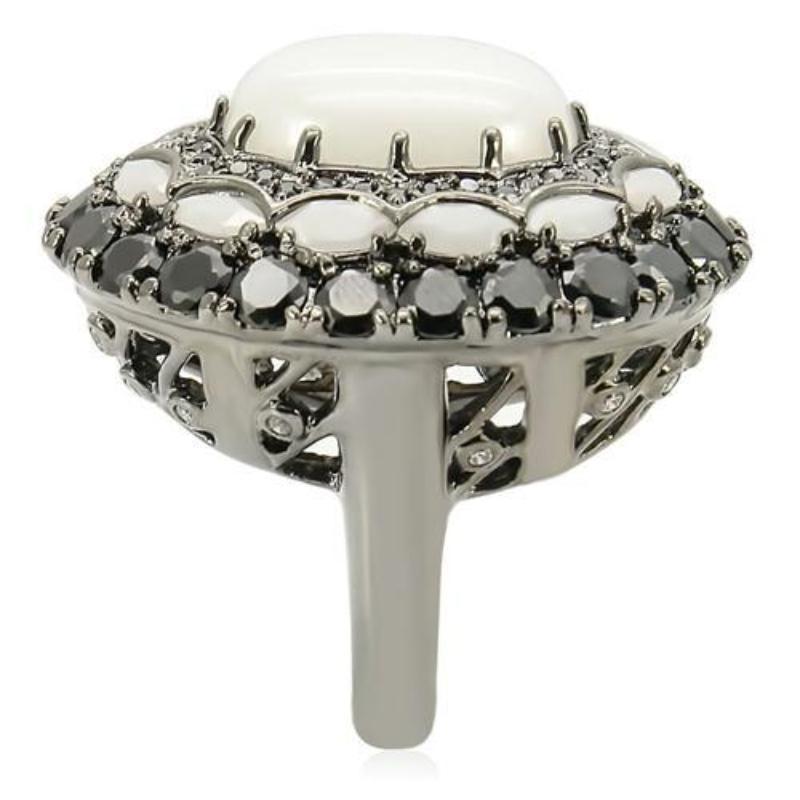 Ruthenium Brass Ring with Milky CZ in White