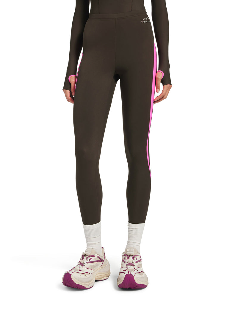 Balenciaga Women Techwear Leggings In Technical Fabric Khaki Brown And Fluorescent Pink