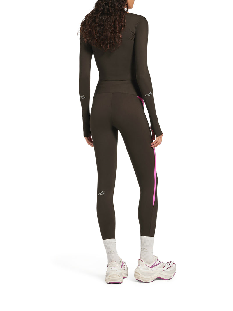 Balenciaga Women Techwear Long-Sleeved Top In Technical Fabric In Khaki Brown And Fluorescent Pink