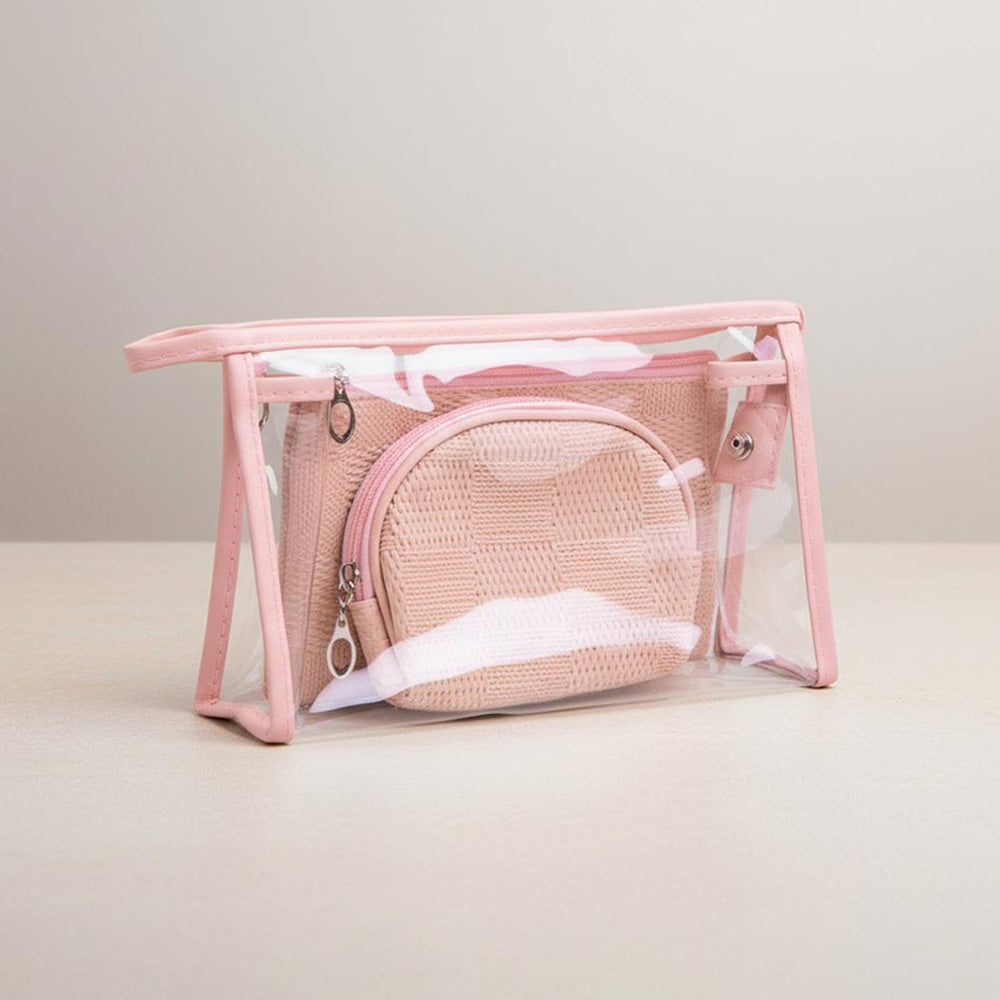 3PCS - Checkered Clear Travel Cosmetic Pouch Bag Set