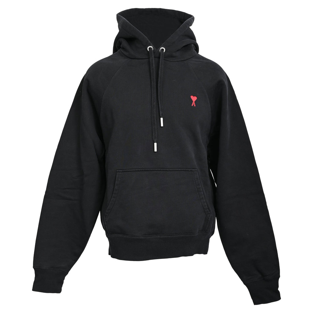 Ami Paris Ami De Coeur Small Logo Hoodie in Black Cotton