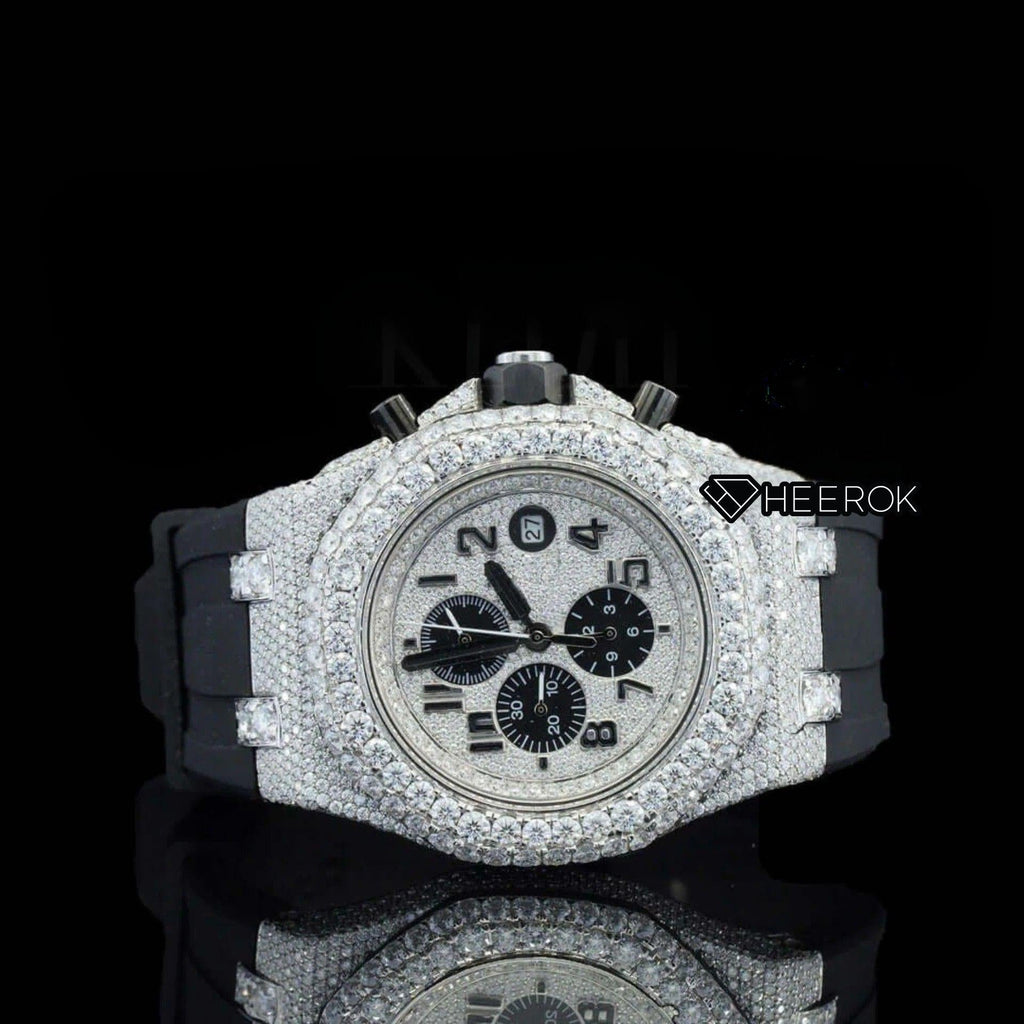 AP Royal Oak Offshore Standard Numerals Chronograph White Dial Diamond Bezel Moissanite Diamond Black Rubber Strap