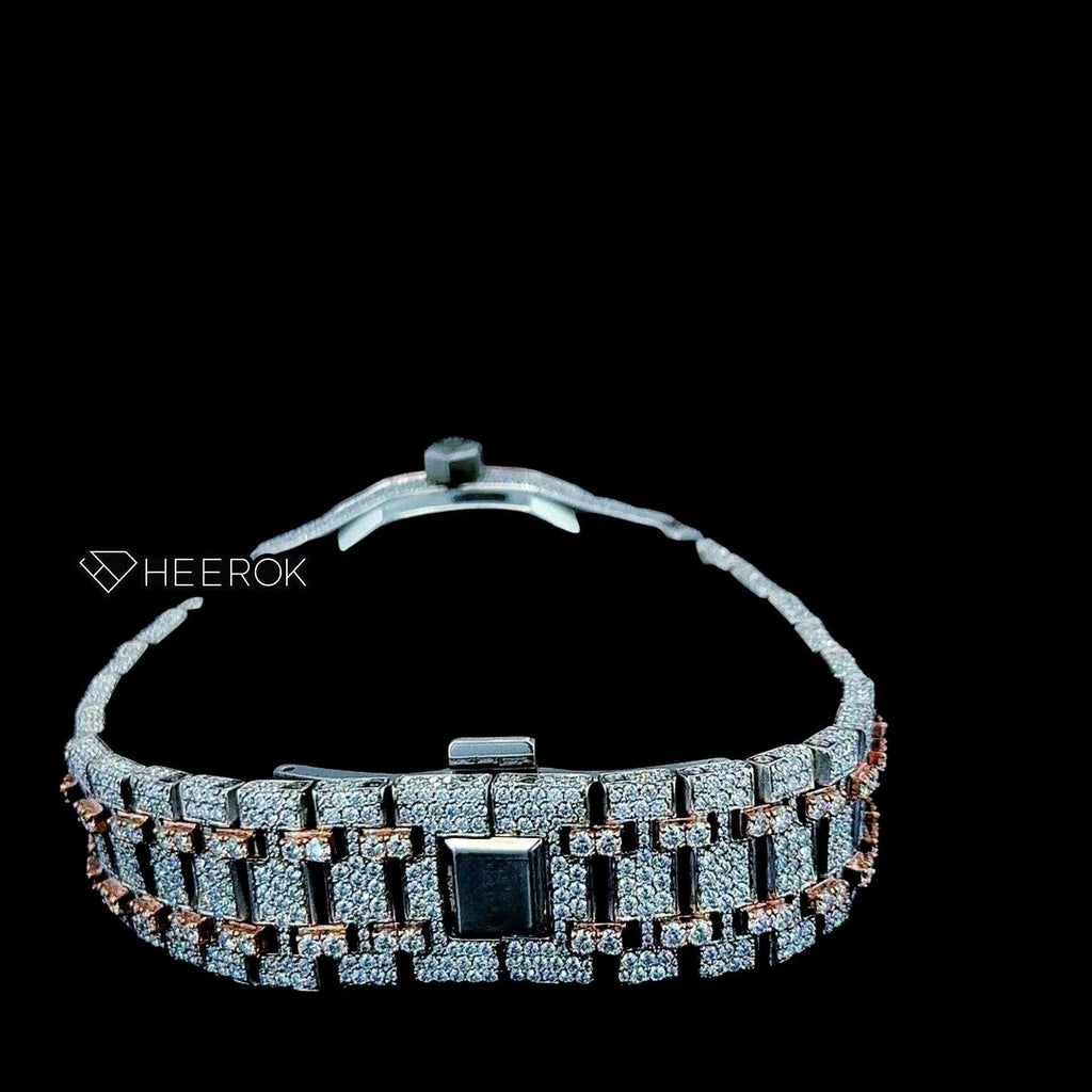 AP Royal Oak Rose Gold Dial Arabic Numerals Diamond Bezel Two Tone Rose Gold Moissanite Diamond Bracelet For Women