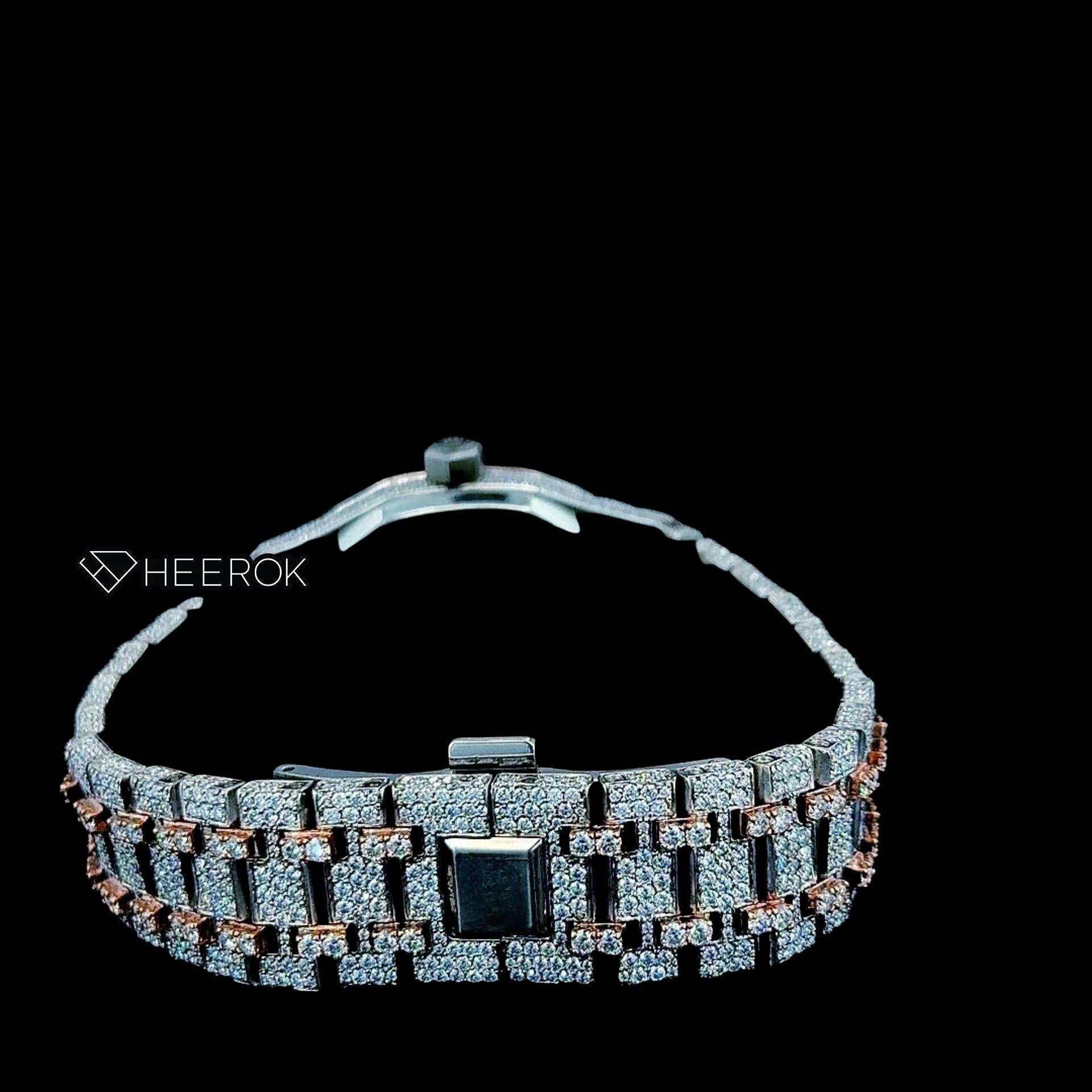 AP Royal Oak Rose Gold Dial Arabic Numerals Diamond Bezel Two Tone Rose Gold Moissanite Diamond Bracelet For Women