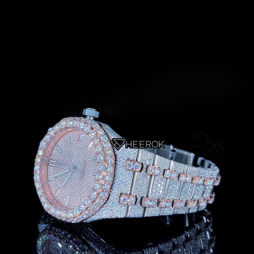 AP Royal Oak Rose Gold Dial Stick Markers Diamond Bezel Two Tone Rose Gold Moissanite Diamond Bracelet