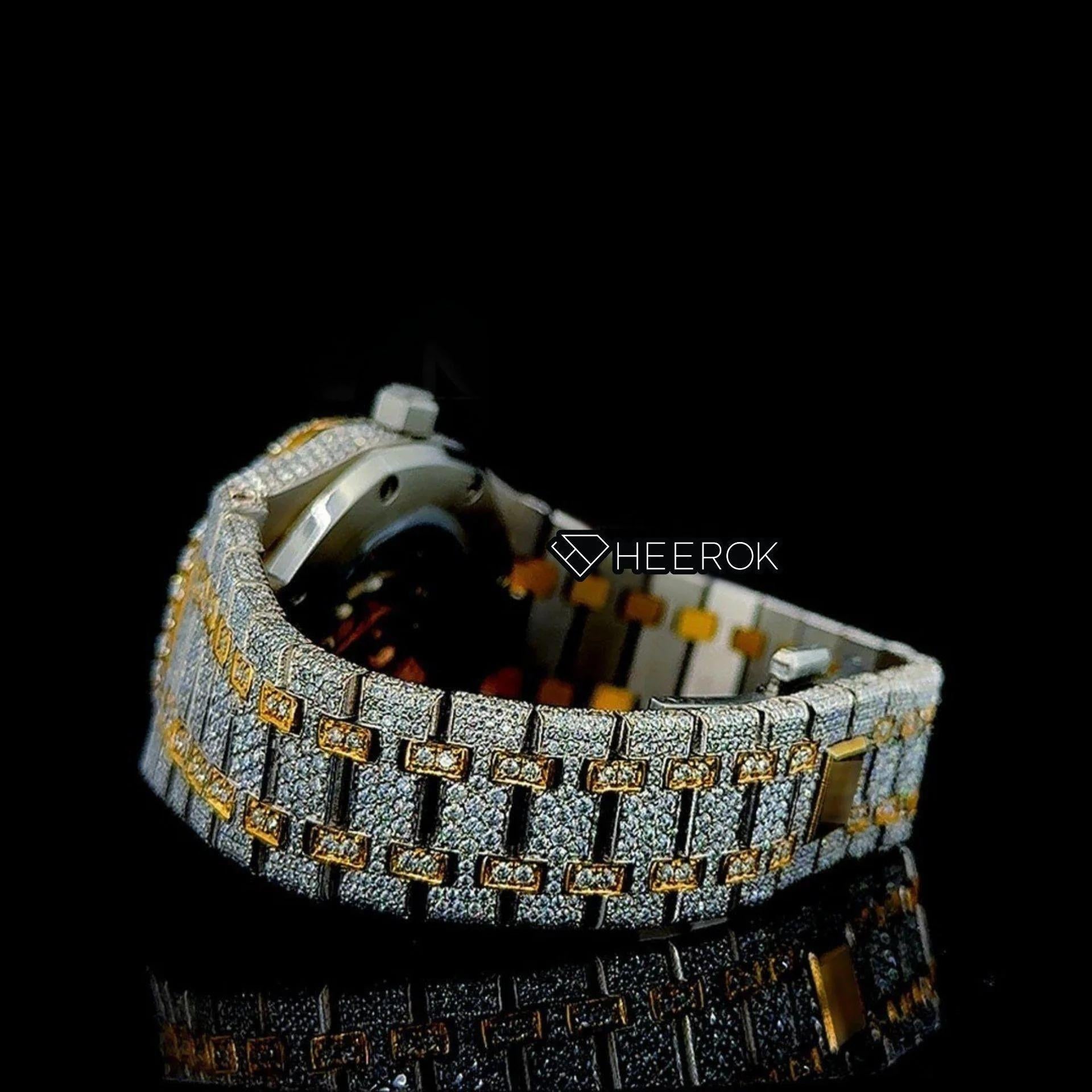 AP Royal Oak Yellow Dial Black Arabic Numerals Diamond Bezel Two Tone Yellow Gold Moissanite Diamond For Women