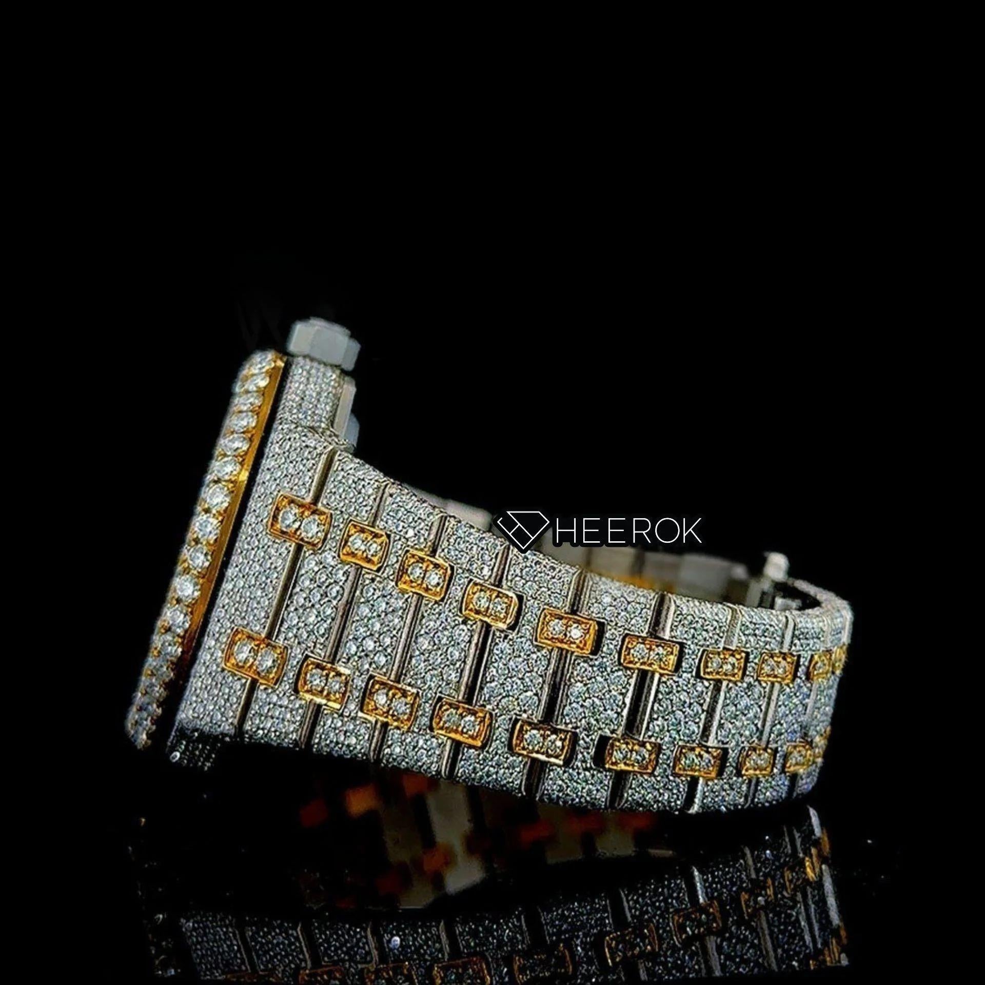 AP Royal Oak Yellow Dial Black Arabic Numerals Diamond Bezel Two Tone Yellow Gold Moissanite Diamond For Women