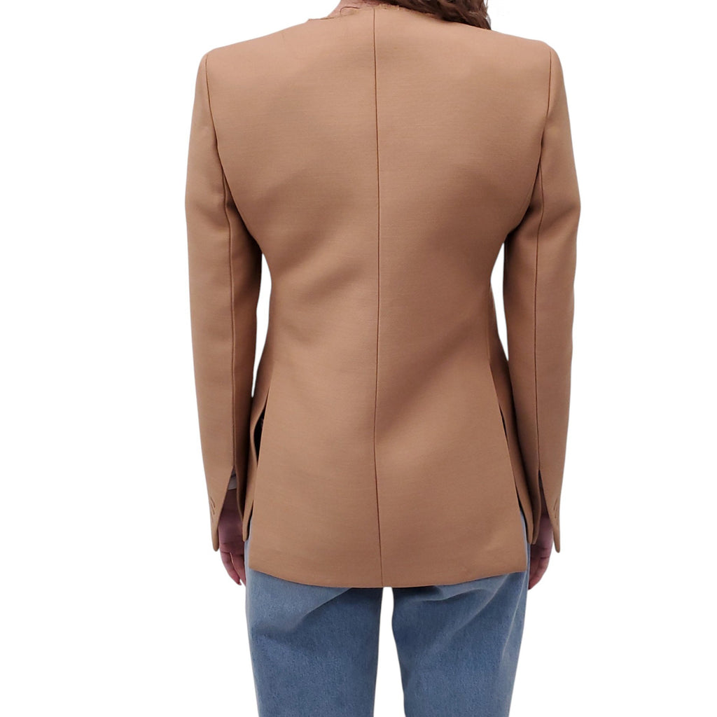 BOTTEGA VENETA CAMEL WOOL SUIT JACKET WITH GOLD BUTTONS - SIZE 38