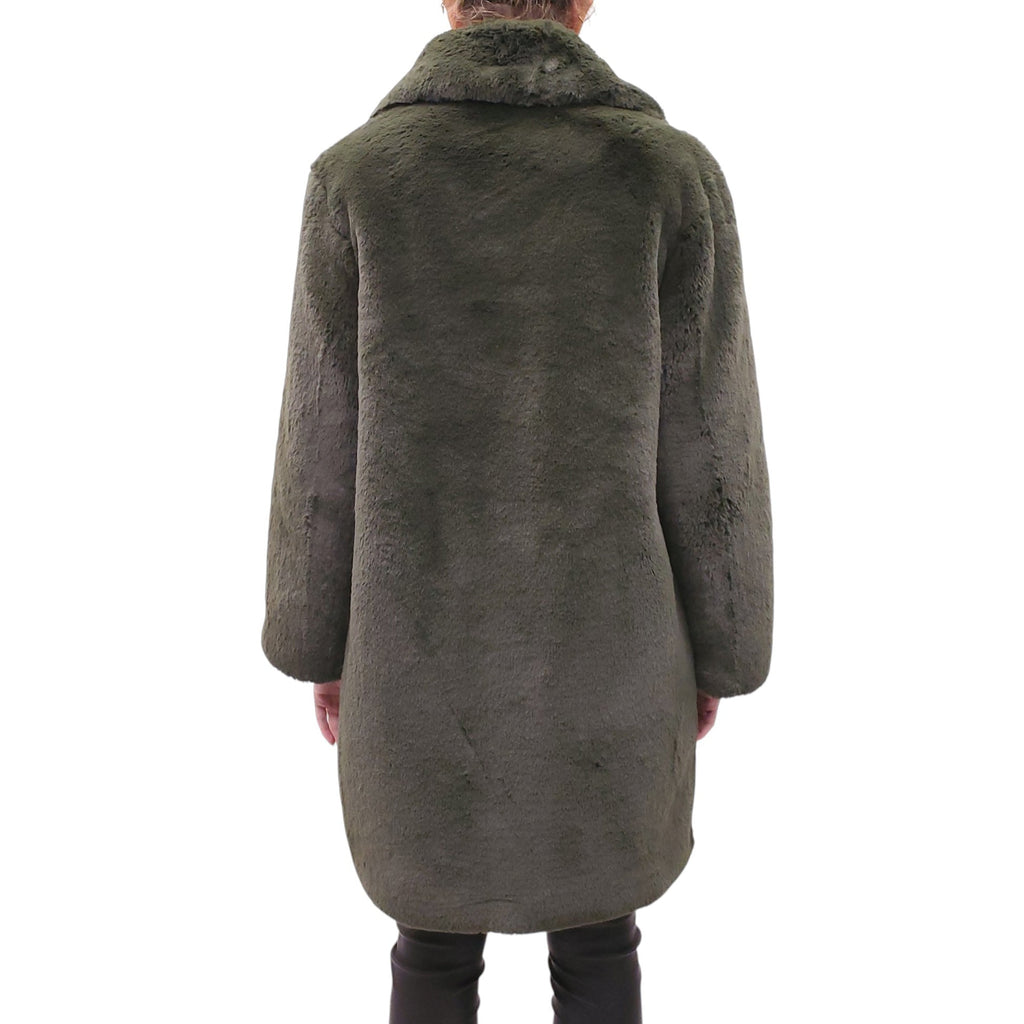 BURBERRY GREEN FAUX FUR OVERSIZED JACKET WITH CHECK LINING - SIZE 6