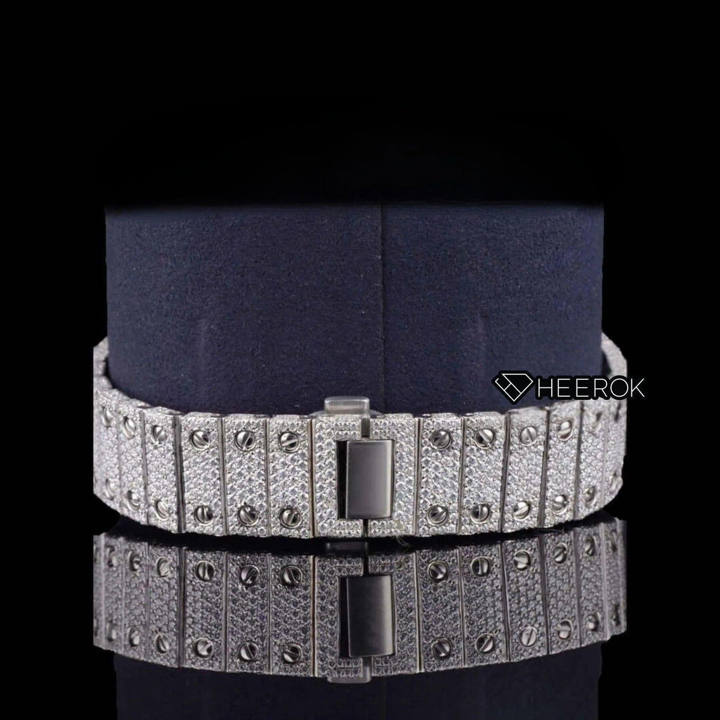 Cartier Santos Black Arabic Numerals White Dial Diamond Bezel Fully Iced Moissanite Diamond For Women