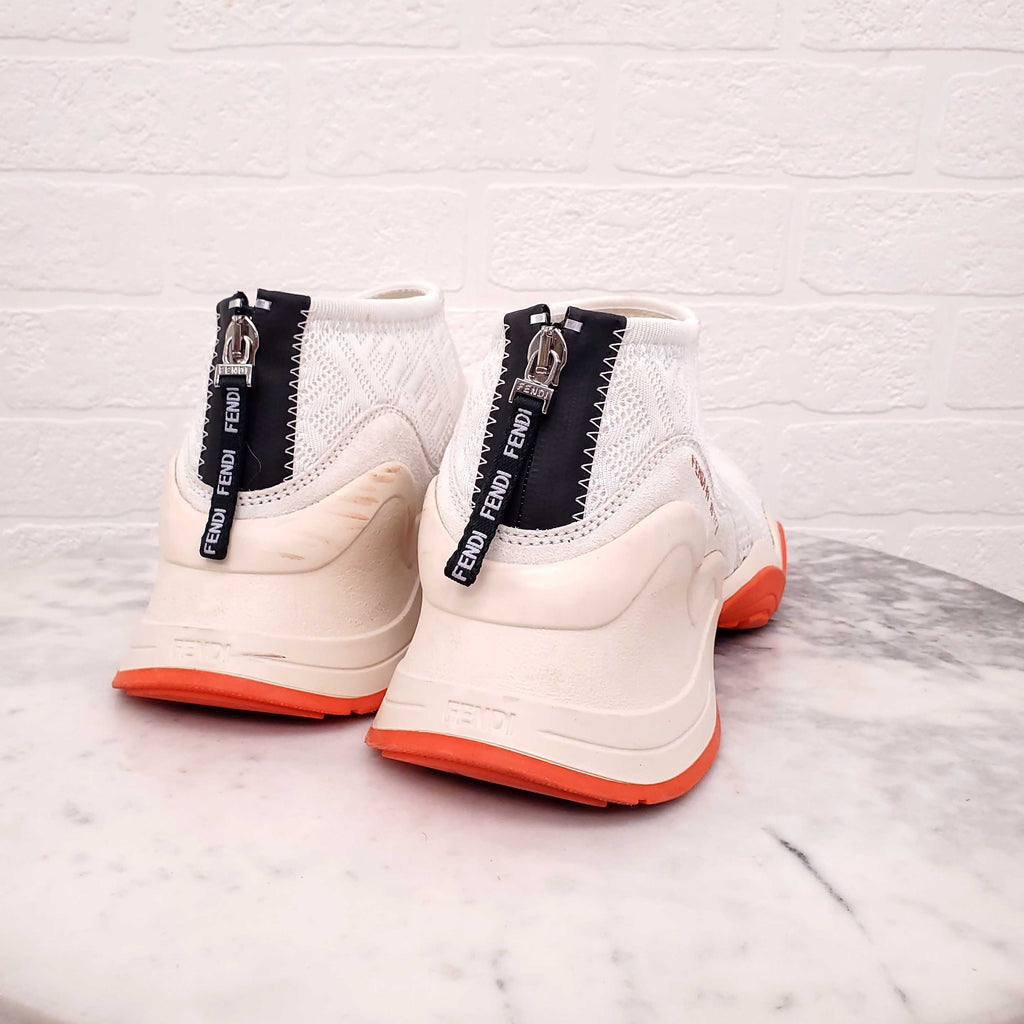 FENDI WHITE LOGO ANKLE SNEAKERS - SIZE 40