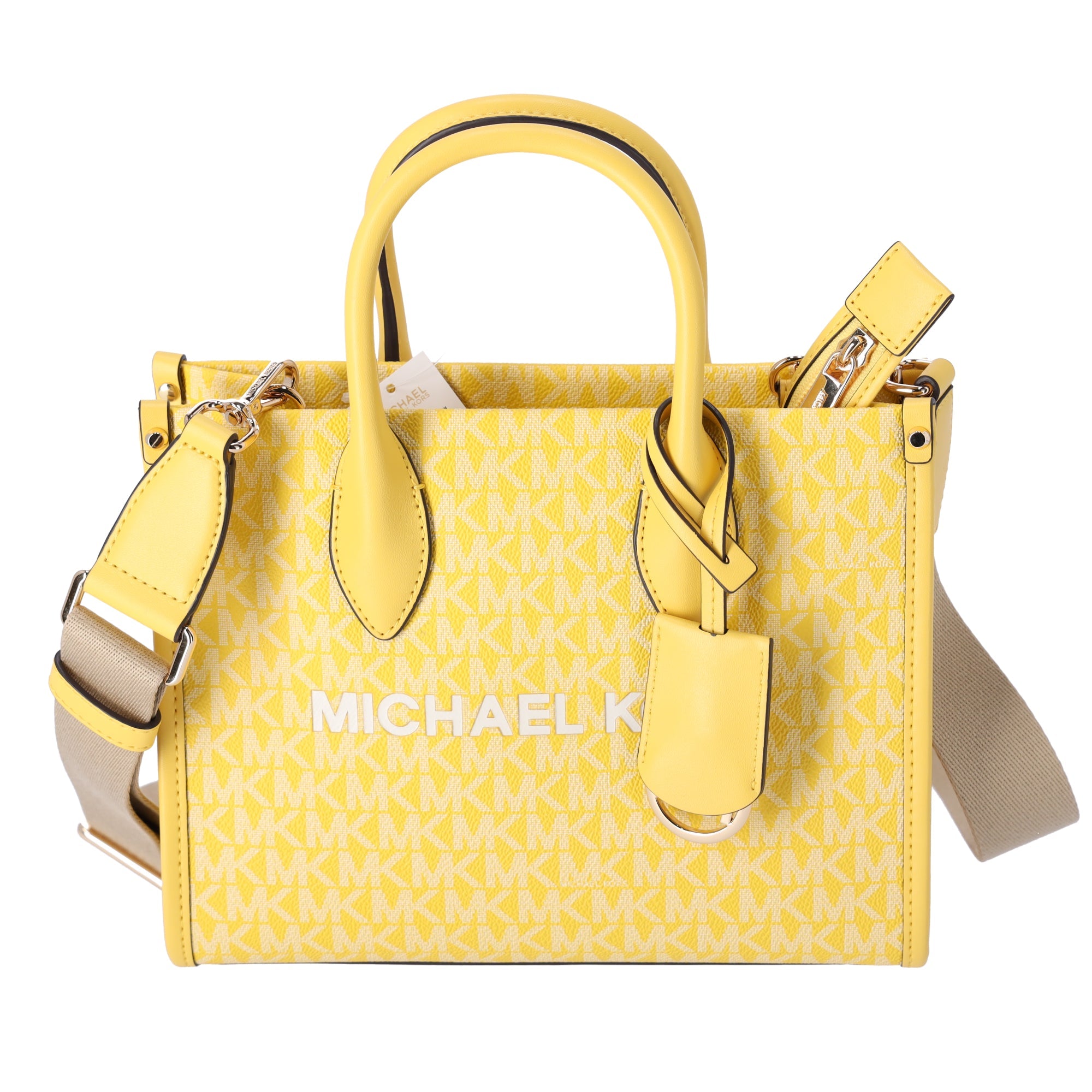 Michael Kors Mirella Small Top Zip Crossbody Bag Golden Yellow MK Signature