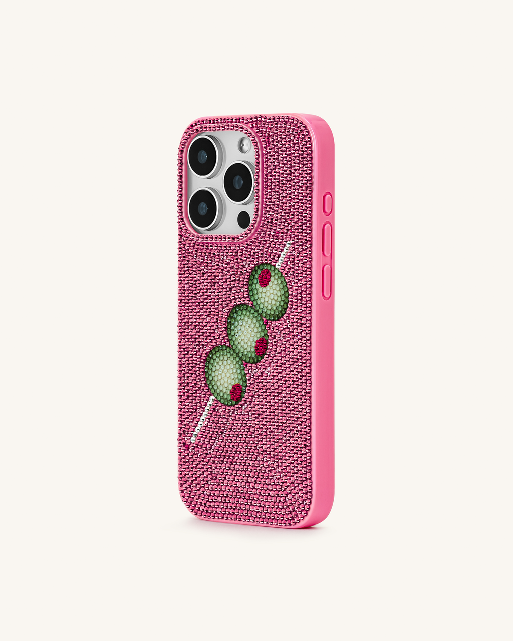 Olive Skewer Rhinestone Phone Case – Pink