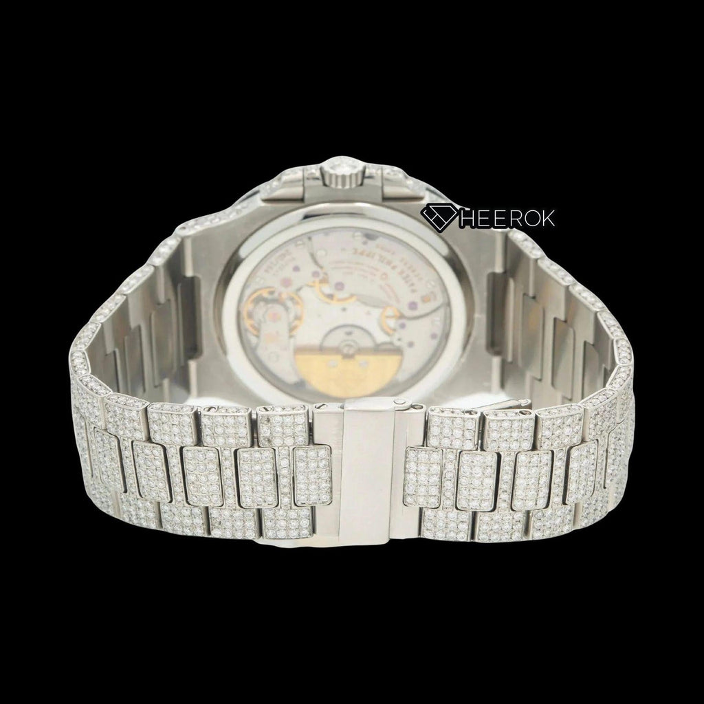 Patek Philippe Nautilus Moonphase Blue Dial Stick Markers Diamond Bezel Moissanite Diamond