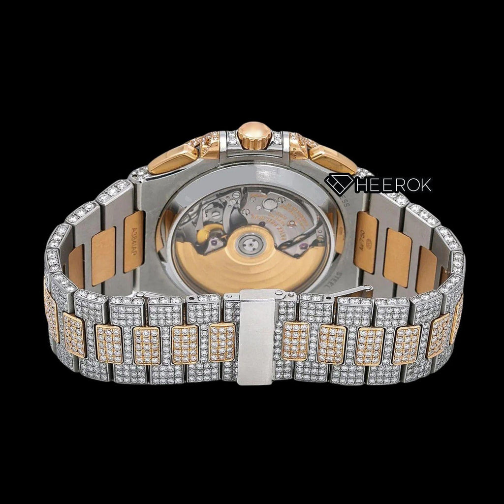 Patek Philippe Nautilus Rose Gold Dial Stick Markers Diamond Bezel Two Tone Rose Gold Moissanite Diamonds