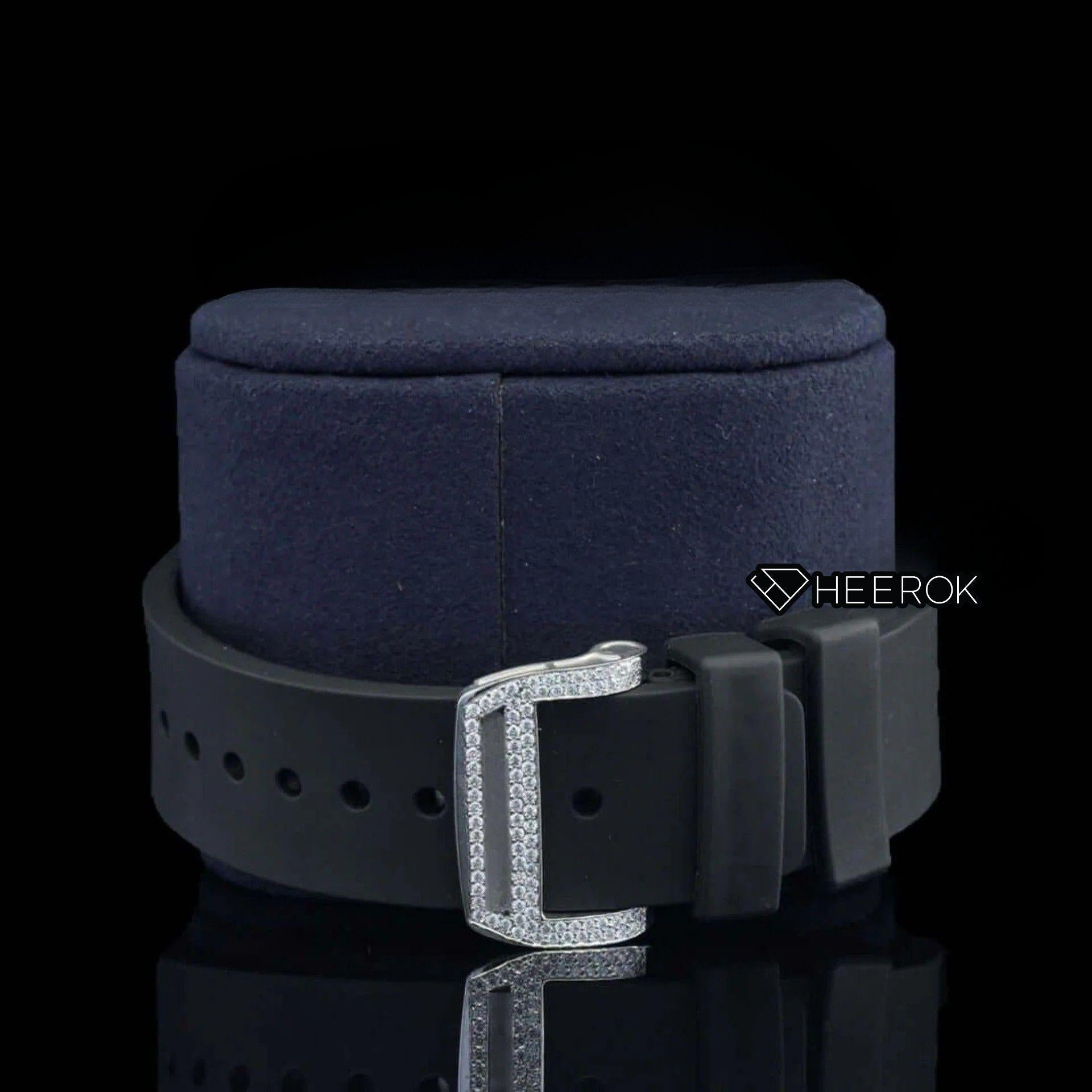 Richard Mille RM Tonneau Case Black Dial Chronograph Diamond Bezel Semi Iced Moissanite Diamond Black Rubber Strap