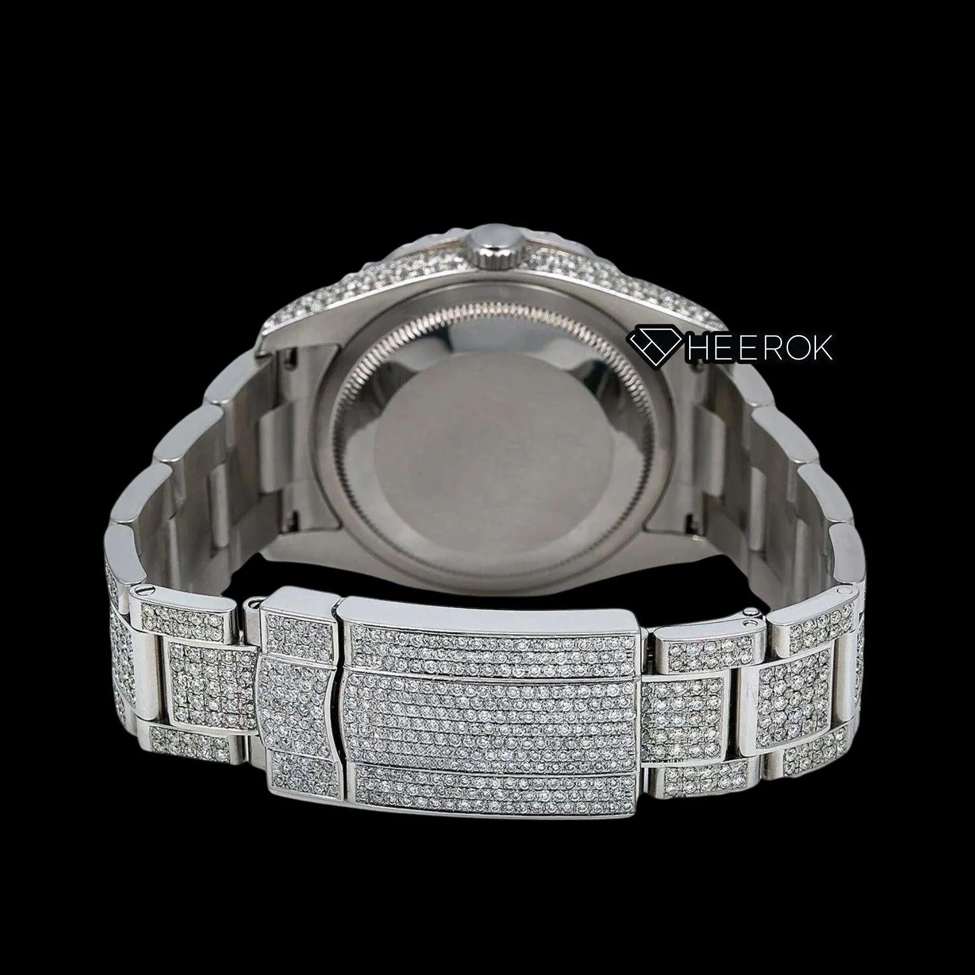 Rolex Datejust Blue Dial Roman Diamond Numerals Diamond Bezel Fully Iced Moissanite Diamond Oyster Bracelet For Women