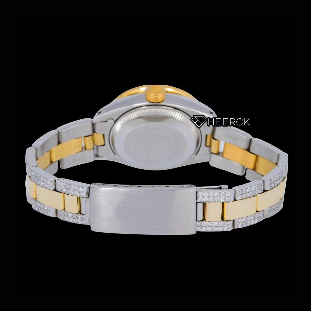 Rolex Datejust Blue Mother of Pearl Dial Diamond Markers Rainbow Diamond Bezel Two Tone Yellow Gold Moissanite Diamond Oyster Bracelet For Women