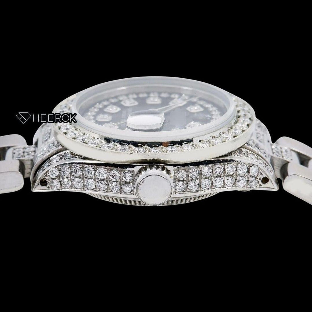 Rolex Datejust Diamond Markers Black Dial Diamond Bezel Semi Iced Moissanite Diamond Oyster Bracelet For Women