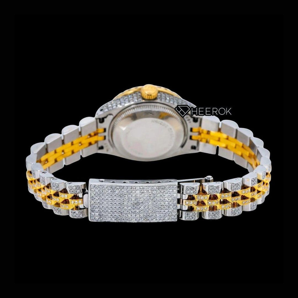 Rolex Datejust Diamond Markers Blue Dial Large Diamond Bezel Two Tone Yellow Gold Moissanite Diamond Jubilee Bracelet For Women