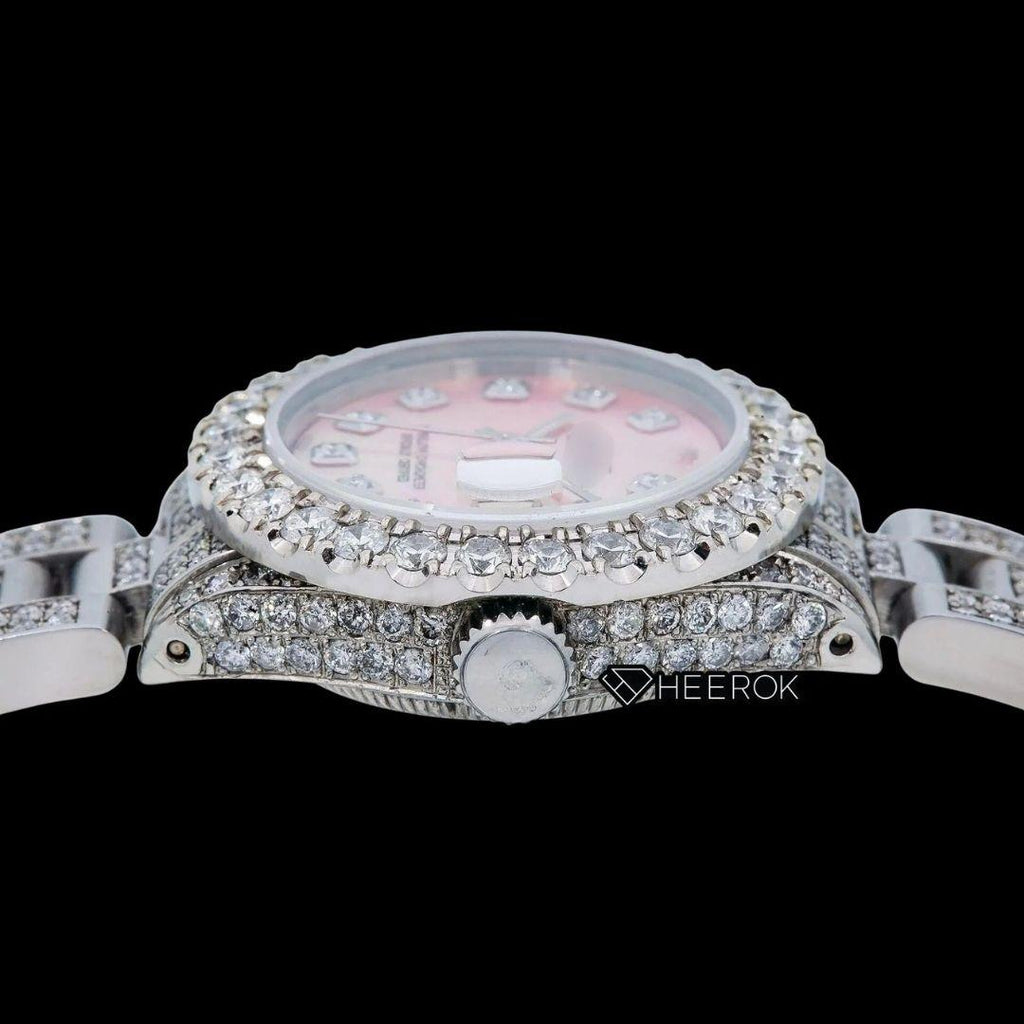 Rolex Datejust Diamond Markers Pink Mother of Pearl Dial Large Diamond Bezel Moissanite Diamond Oyster Bracelet For Women