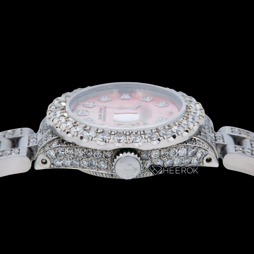 Rolex Datejust Diamond Markers Pink Mother of Pearl Dial Large Diamond Bezel Moissanite Diamond Oyster Bracelet For Women