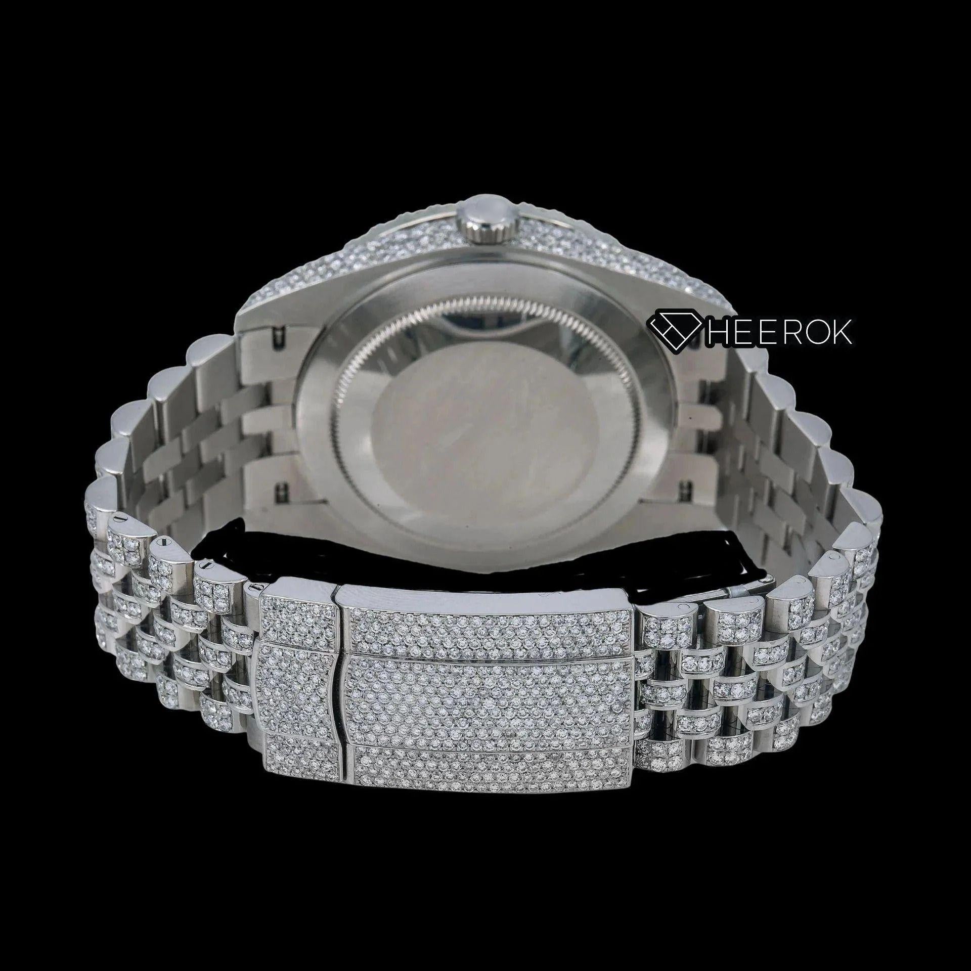 Rolex Datejust Diamond Paved Dial Black Arabic Numerals Diamond Bezel Fully Iced Moissanite Diamond Jubilee Bracelet