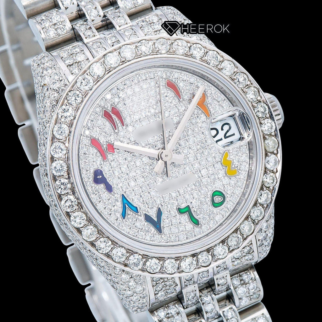 Rolex Datejust Diamond Paved Dial Multicolor Arabic Numerals Diamond Bezel Moissanite Diamond Jubilee Bracelet For Women