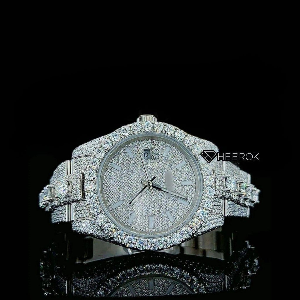 Rolex Datejust Diamond Stick Markers Dial Diamond Bezel Iced Out Moissanite Diamond Oyster Bracelet